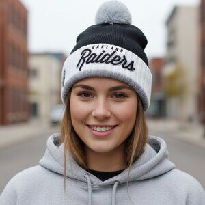 Oakland Raiders New Era NFL Pom Time Cuffed Knit Hat MI3